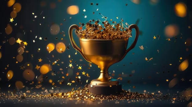 A stunning image of a golden trophy overflowing with stars, depicting success and glory. photo