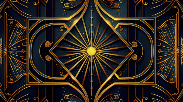 Stunning art deco pattern featuring intricate gold details on a dark, elegant backdrop. photo
