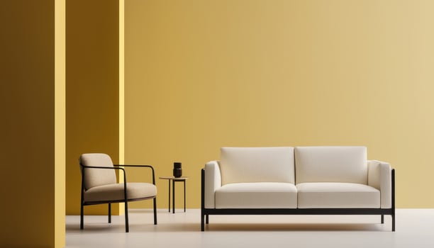 Minimalist living room with pale yellow accents modern interior elegant design cozy environment photo