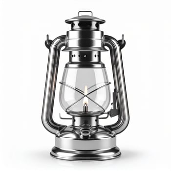 Shiny Silver Oil Lantern with Clear Glass Panes on Purple Background photo