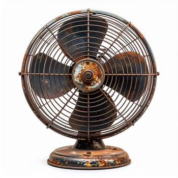 Vintage Metal Table Fan with Rust and Protective Grill photo