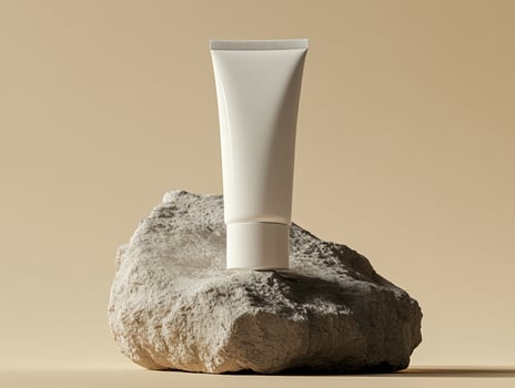 Minimalist white tube on stone for skincare product presentation photo