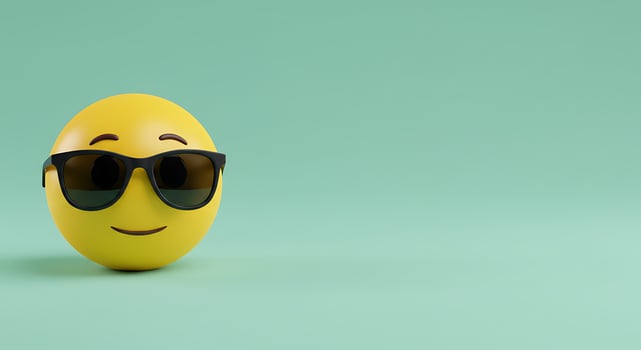 A yellow smiley face wearing sunglasses on a green background photo