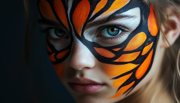 A woman with a butterfly painted on her face photo