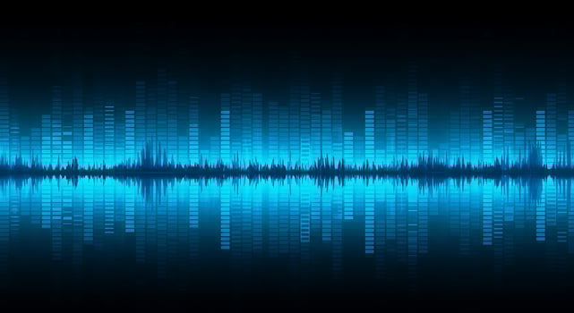 Sound wave background with blue light photo