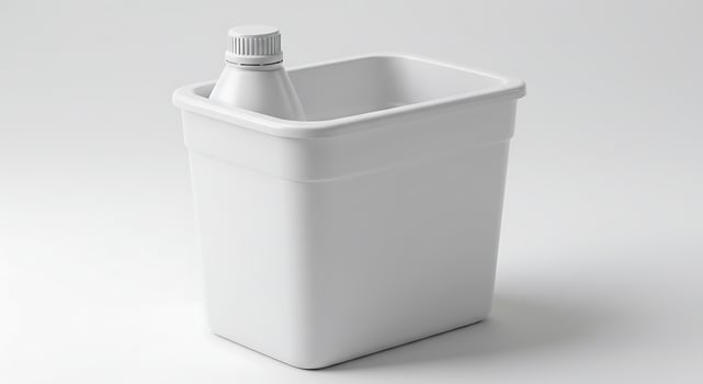 A white trash can with a bottle inside photo