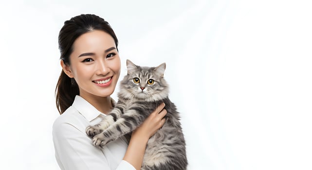 A woman holding a cat in her arms photo