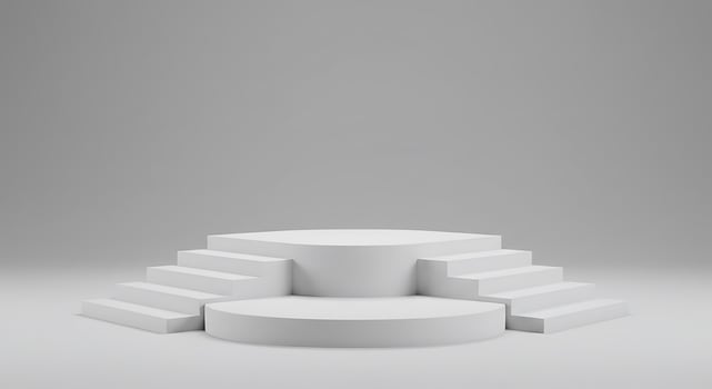 White podium with stairs on a gray background photo