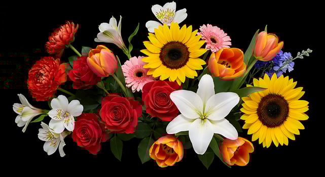 A bouquet of flowers on a black background photo