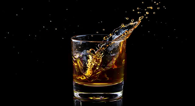 A glass of whiskey is being splashed with water photo