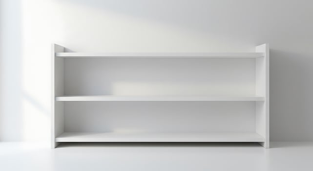 Empty white shelf in a room with a window photo