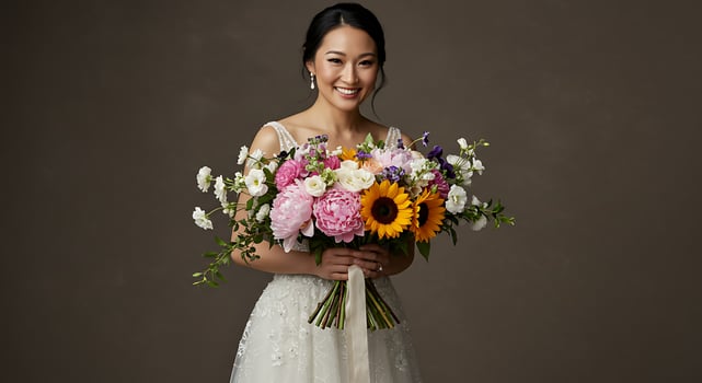 A bride holding a bouquet of flowers photo