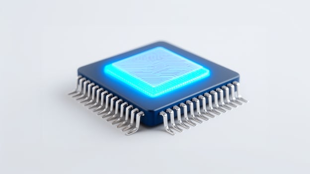 Electronic microprocessor with blue technological glow photo