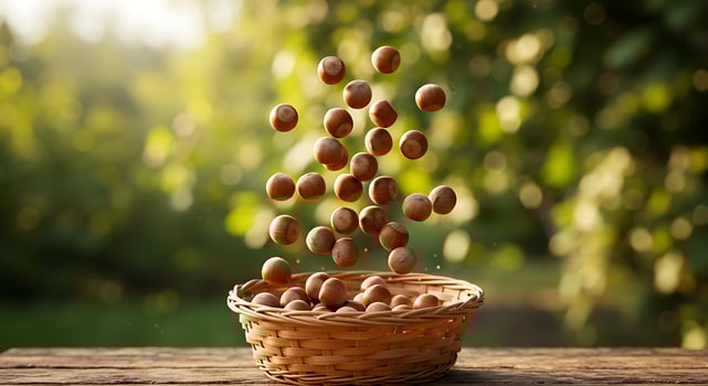 A basket full of nuts falling from the sky photo