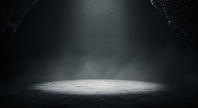 Dark room with spider web and light photo