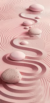 Pink sand with a pink line and pink rocks photo