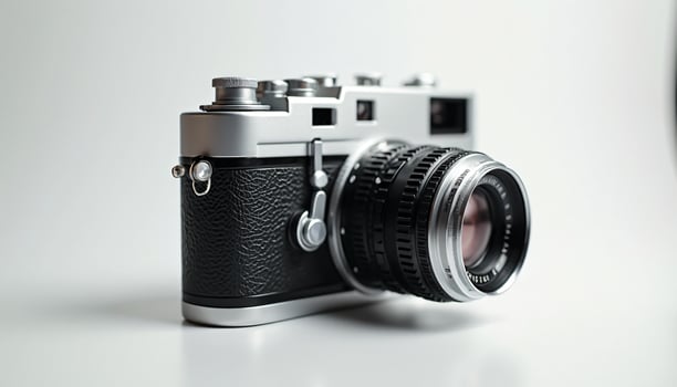 Silver and Black Rangefinder Camera on White Surface photo