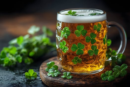 Festive St. Patrick's Day Beer Mug with Clover Leaves - Perfect for Celebration and Decor photo