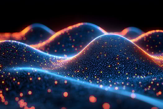 Futuristic Digital Landscape with Glowing Neon Waves and Particles photo