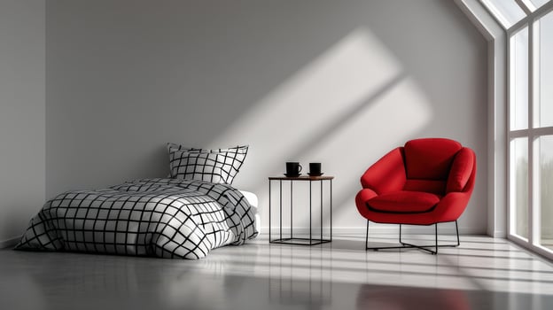 Modern Bauhaus style bedroom with minimalist design elements photo