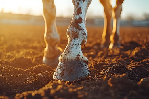 Close-Up of Horse Hoof in Sunset Light for Equestrian and Nature Themes photo