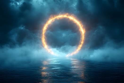Mystical Fiery Ring Over Ocean Fantasy Concept for Creative Design photo