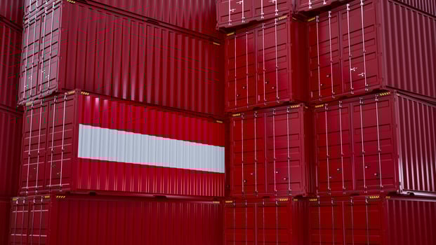 Cargo shipping container with austria flag. shipping and freight transportation of austria concept. photo