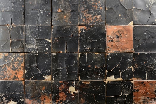 Detailed close-up view of distressed, patterned tiles. photo
