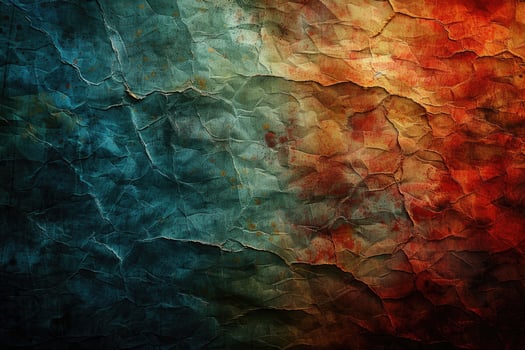 Textural abstract art piece featuring a blend of deep blues and warm reds. photo