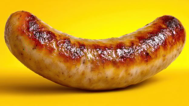 Grilled sausage on yellow background photo