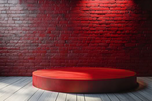 Red Brick Wall Background with Round Stage for Product Display or Exhibits photo