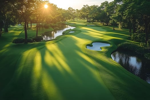Scenic Sunrise Over Lush Golf Course Ideal for Nature and Sports Enthusiasts photo