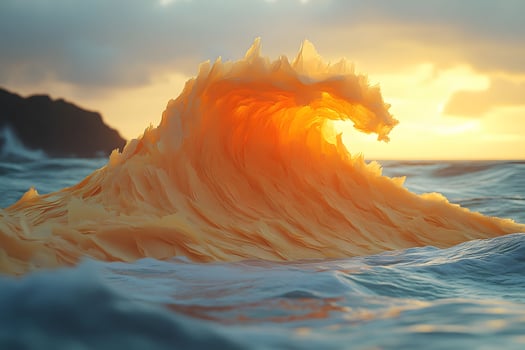 Dramatic Ocean Wave Sculpture at Sunset for Coastal Art Prints and Posters photo