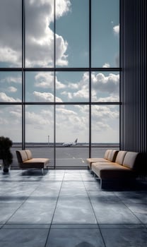 Waiting lounge with airport view offers tranquil travel experience before departure photo