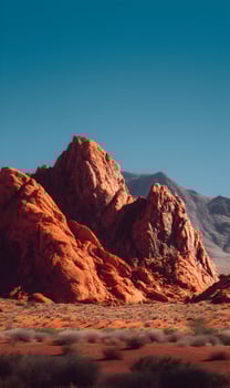 Majestic sandstone formations under a clear blue sky create a captivating desert landscape photo