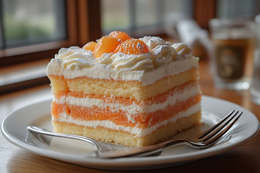 Layered Citrus Cream Cake on Plate Dessert for Cafe s, Publications, Recipes, and Menus photo