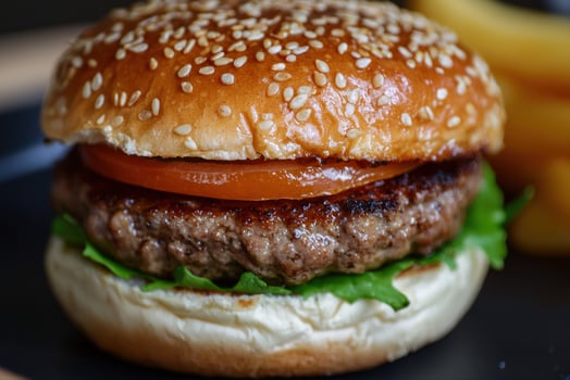 of a mouthwatering burger with fresh ingredients photo