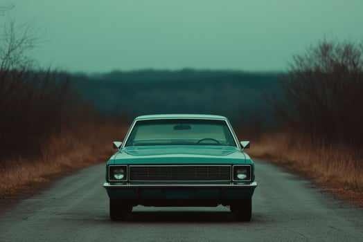 Vintage Teal Sedan on a Country Road Classic Car Photography photo