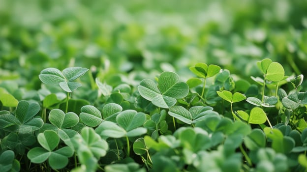 Close-up view of vibrant clover leaves in a lush field. photo