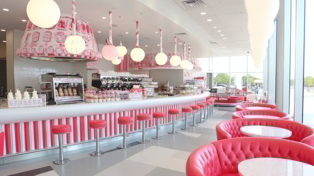 Modern pink and white diner interior design. photo