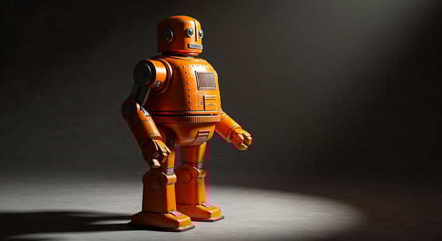 A robot stands in the dark photo