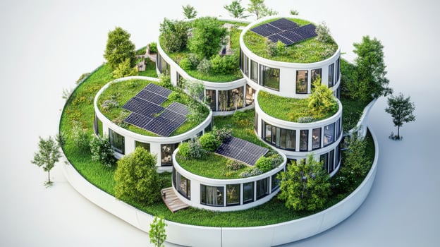 Sustainable architectural design of interconnected buildings. photo