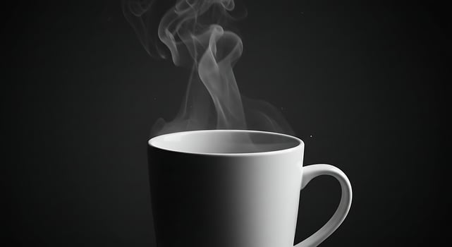 A white cup with smoke coming out of it photo
