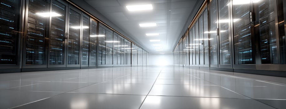 A long hallway with rows of servers photo