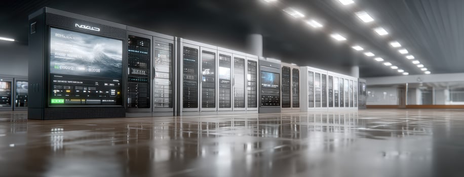 A large room with many servers and monitors photo