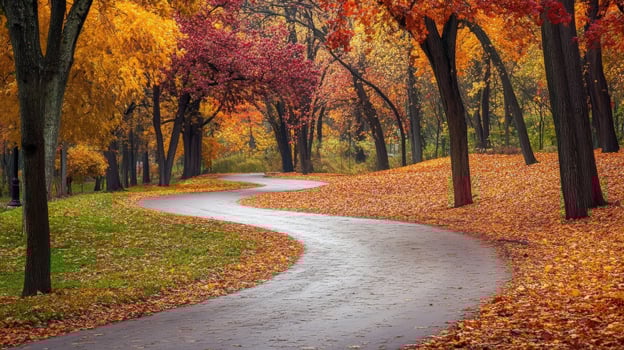 Winding path through a park in autumn colors. photo