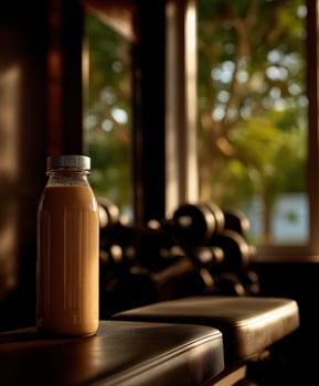 Refreshing protein shake in gym, ready for post-workout recovery photo