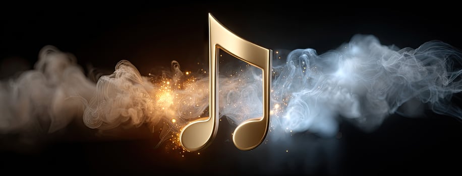 Golden musical note on black background photo
