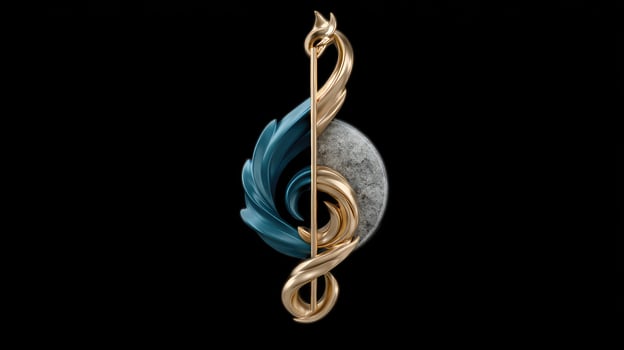 A gold and blue pendant with a bird on it photo