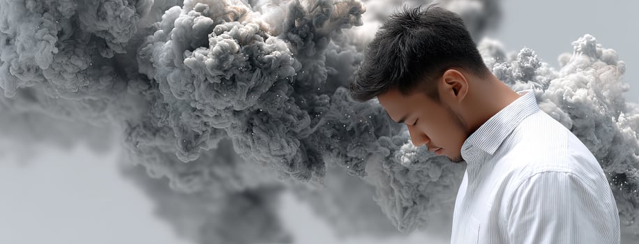 A man is looking at a cloud of smoke photo